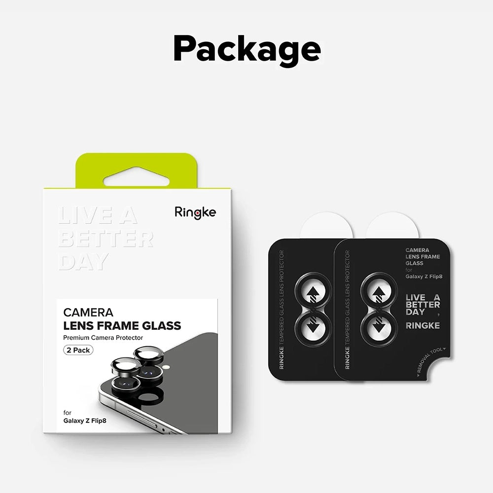 Zaštitna folija za zadnju kameru Ringke za Samsung Galaxy Z Flip8 F776, Kaljeno staklo, Set od 2 komada, Crna