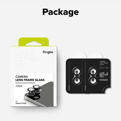 Zaštitna folija za zadnju kameru Ringke za Samsung Galaxy Z Flip8 F776, Kaljeno staklo, Set od 2 komada, Crna