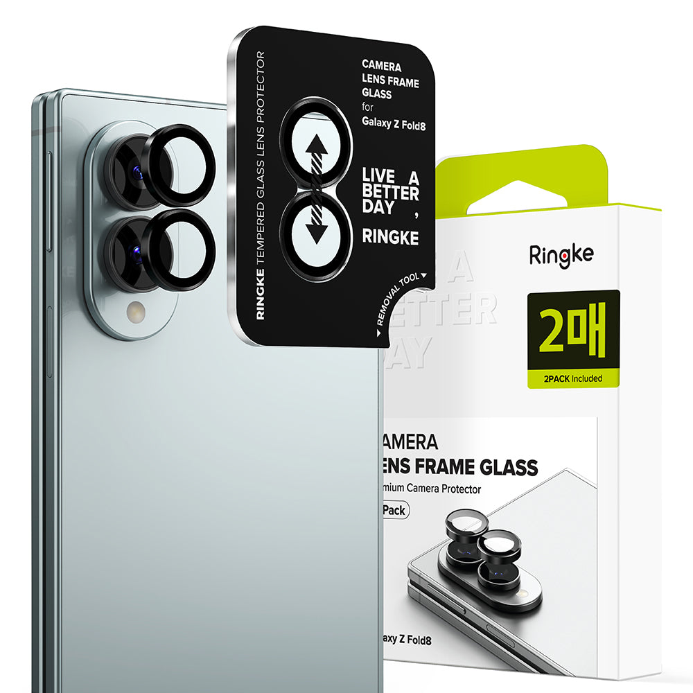 Zaštitna folija za zadnju kameru Ringke za Samsung Galaxy Z Fold8 F971, Kaljeno staklo, Set od 2 komada, Crna