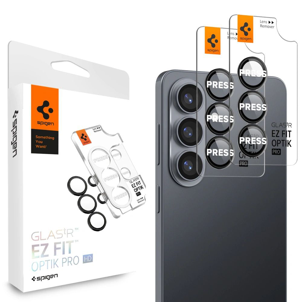 Zaštitna folija za zadnju kameru Spigen GlastR EZ FIT Optik Pro HD za Samsung Galaxy S26 Plus S947, Kaljeno staklo, Set od 2 komada, Crna