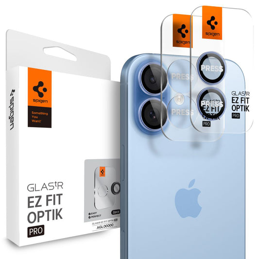 Zaštitna folija za zadnju kameru Spigen GlastR EZ FIT Optik Pro za Apple iPhone 17 / 16 Plus / 16, Kaljeno staklo, Set od 2 komada, Plava
