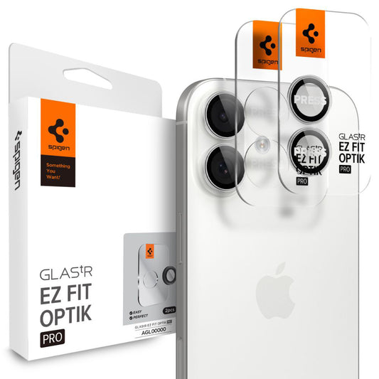 Folija za zaštitu zadnje kamere Spigen GlastR EZ FIT Optik Pro za Apple iPhone 17 / 16 Plus / 16, Kaljeno staklo, Set od 2 komada, Srebrna