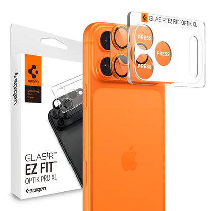 Folija za zaštitu zadnje kamere Spigen GlastR EZ FIT Optik Pro XL za Apple iPhone 17 Pro, Kaljeno staklo, Set 2 komada, Narandžasta