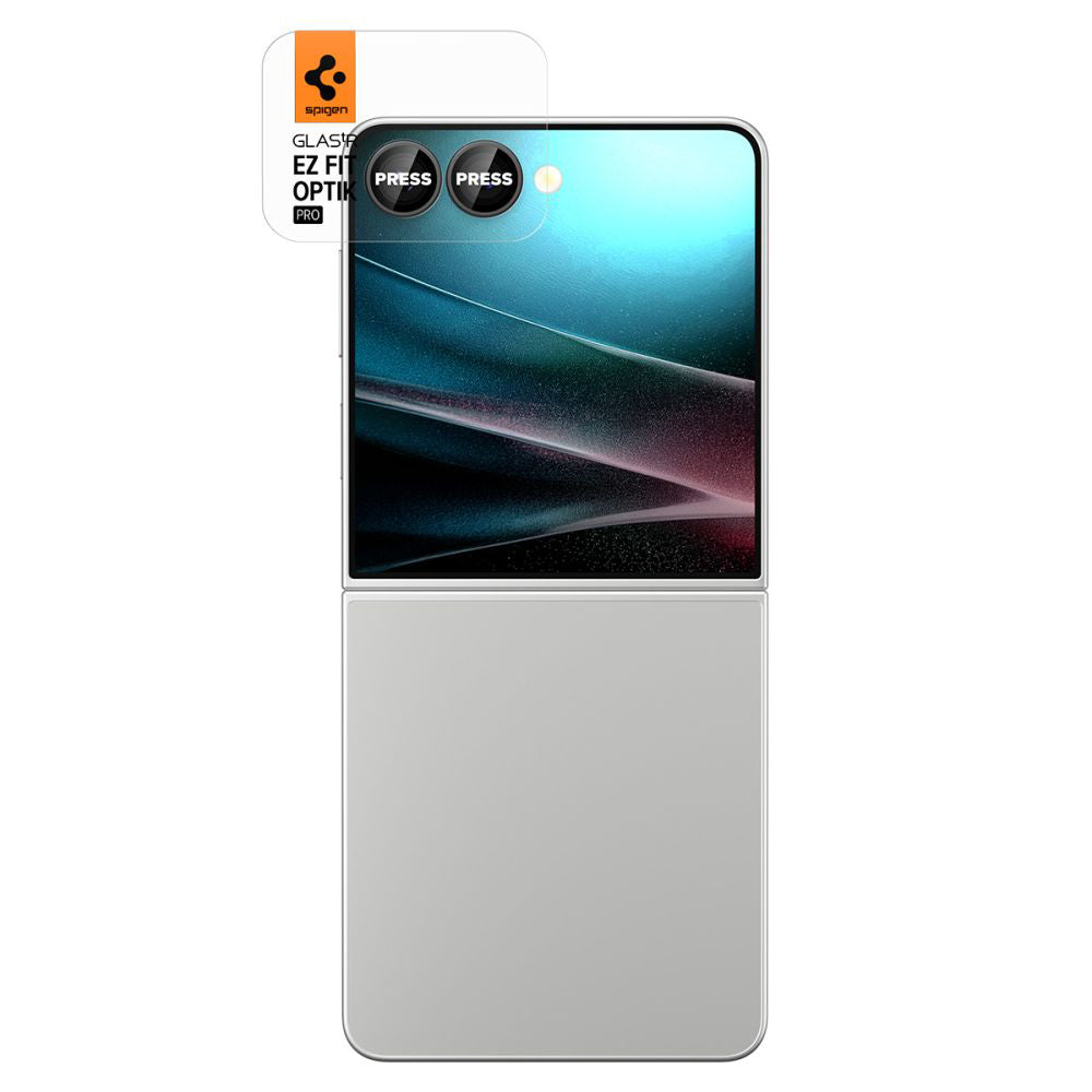 Folija za zaštitu zadnje kamere Spigen GlastR EZ FIT Optik Pro HD za Samsung Galaxy Z Flip7 F766, Kaljeno staklo, Set od 2 komada, Crna AGL09587