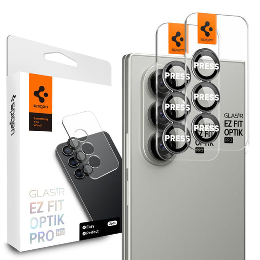 Folija za zaštitu zadnje kamere Spigen GlastR EZ FIT Optik Pro HD za Samsung Galaxy Z Fold7 F966, Kaljeno staklo, Set od 2 komada, Crna AGL09581