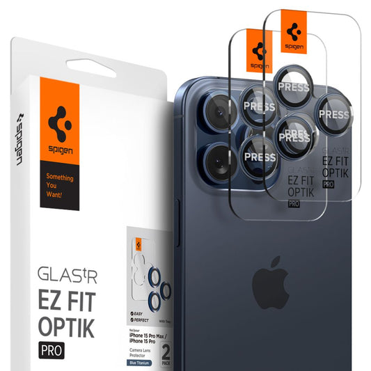 Folija za zaštitu zadnje kamere Spigen GlastR EZ FIT Optik Pro za Apple iPhone 16 Pro Max / 16 Pro, Kaljeno staklo, Set od 2 komada, Plava