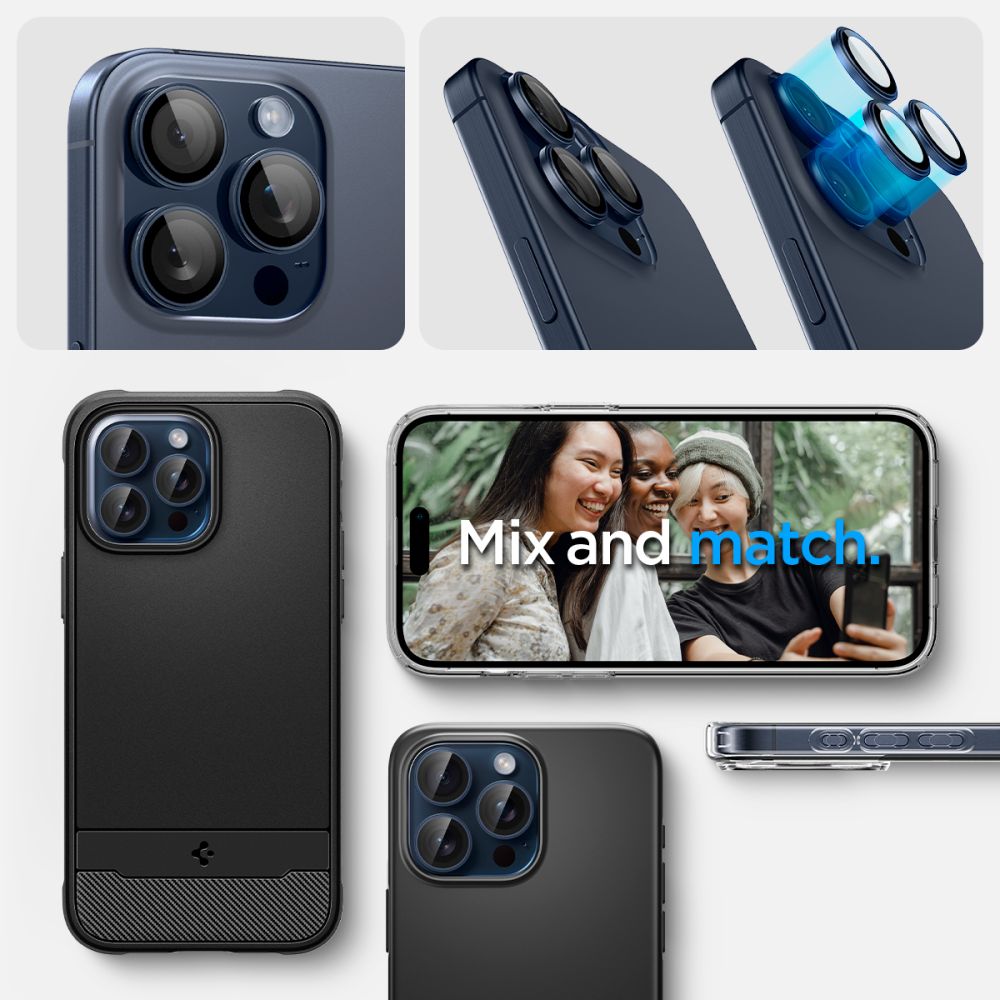 Folija za zaštitu zadnje kamere Spigen GlastR EZ FIT Optik Pro za Apple iPhone 16 Pro Max / 16 Pro, Kaljeno staklo, Set od 2 komada, Plava