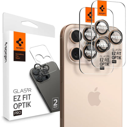 Zaštitna folija za zadnju kameru Spigen GlastR EZ FIT Optik Pro za Apple iPhone 16 Pro, Kaljeno staklo, Set od 2 komada, Bronz AGL08862