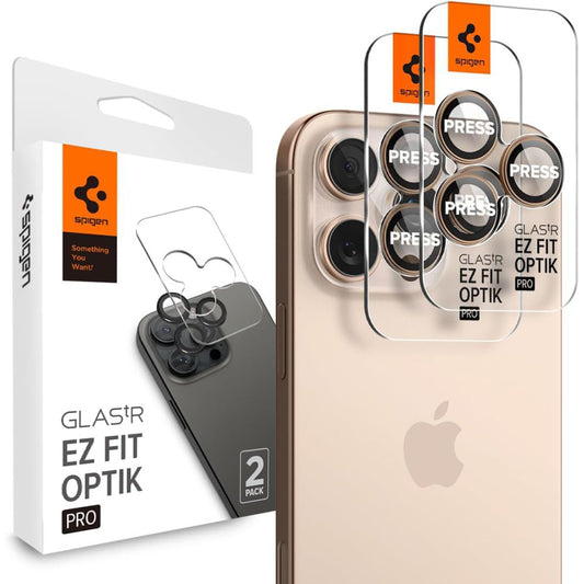 Zaštitna folija za zadnju kameru Spigen GlastR EZ FIT Optik Pro za Apple iPhone 16 Pro, Kaljeno staklo, Set od 2 komada, Bronz AGL08862