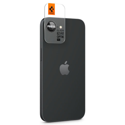 Folija za zaštitu zadnje kamere Spigen GlastR EZ FIT Optik Pro za Apple iPhone 17e / 16e, Kaljeno staklo, Set od 2 komada, Crna AGL09279