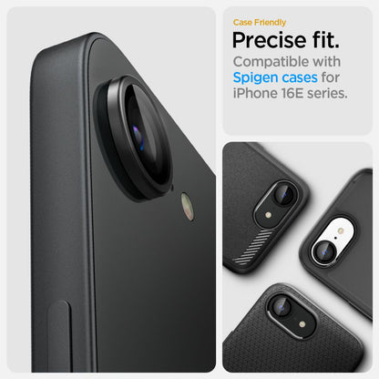 Folija za zaštitu zadnje kamere Spigen GlastR EZ FIT Optik Pro za Apple iPhone 17e / 16e, Kaljeno staklo, Set od 2 komada, Crna AGL09279