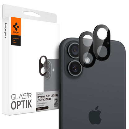 Folija za zaštitu zadnje kamere Spigen GlastR Optik za Apple iPhone 16 Plus / 16, Kaljeno staklo, Set 2 komada, Crna AGL07922