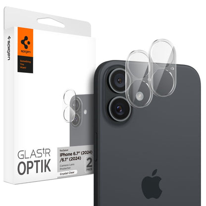 Zaštitna folija za zadnju kameru Spigen GlastR Optik za Apple iPhone 16 Plus / 16, Kaljeno staklo, Set od 2 komada, Providna AGL07923