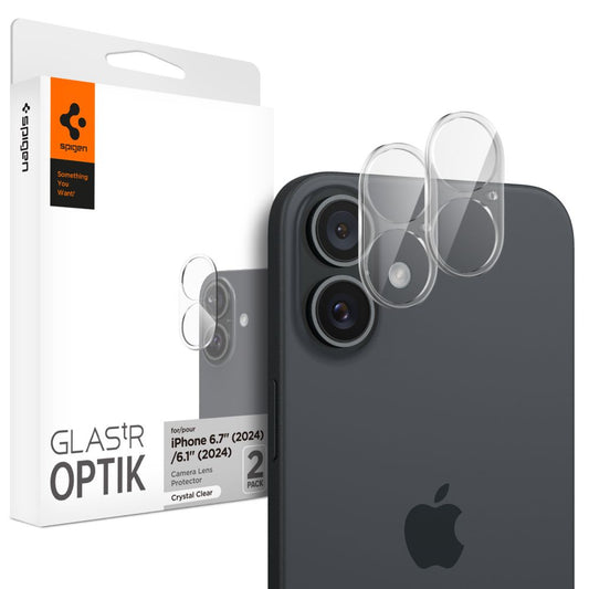 Zaštitna folija za zadnju kameru Spigen GlastR Optik za Apple iPhone 16 Plus / 16, Kaljeno staklo, Set od 2 komada, Providna AGL07923