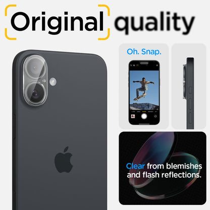 Zaštitna folija za zadnju kameru Spigen GlastR Optik za Apple iPhone 16 Plus / 16, Kaljeno staklo, Set od 2 komada, Providna AGL07923