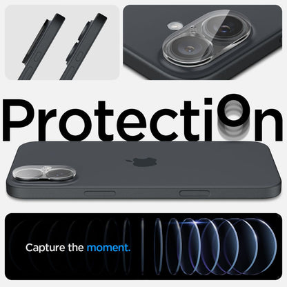 Zaštitna folija za zadnju kameru Spigen GlastR Optik za Apple iPhone 16 Plus / 16, Kaljeno staklo, Set od 2 komada, Providna AGL07923