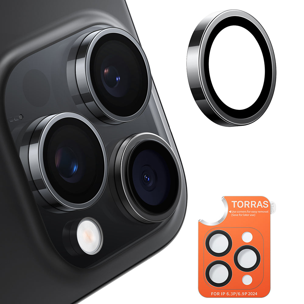 Zaštitna folija za zadnju kameru Torras Lensguard za Apple iPhone 16 Pro Max / 16 Pro, Kaljeno staklo, Crna