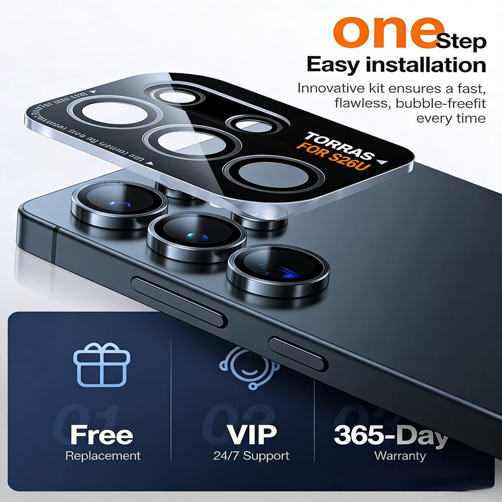 Folija za zaštitu zadnje kamere Torras Lensguard za Samsung Galaxy S26 Ultra, Kaljeno staklo, Crna