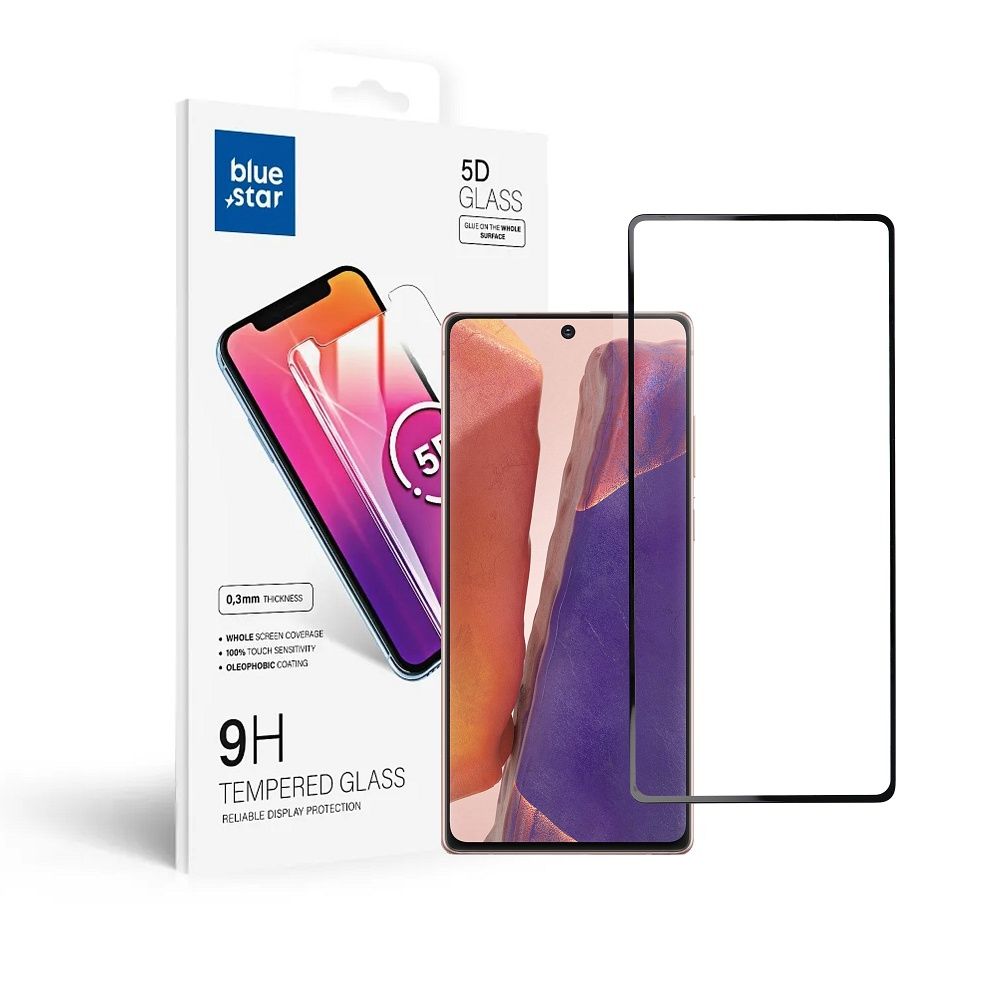 Folija za zaštitu ekrana Blue Star za Samsung Galaxy Note 20 N980, Kaljeno staklo, Pun lepak, 5D, Crna