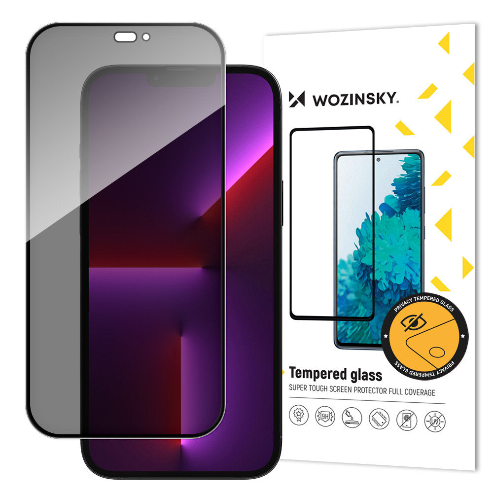WZK AntiSpy Privacy Screen Protector for Apple iPhone 15, Shielded Glass, Full Glue