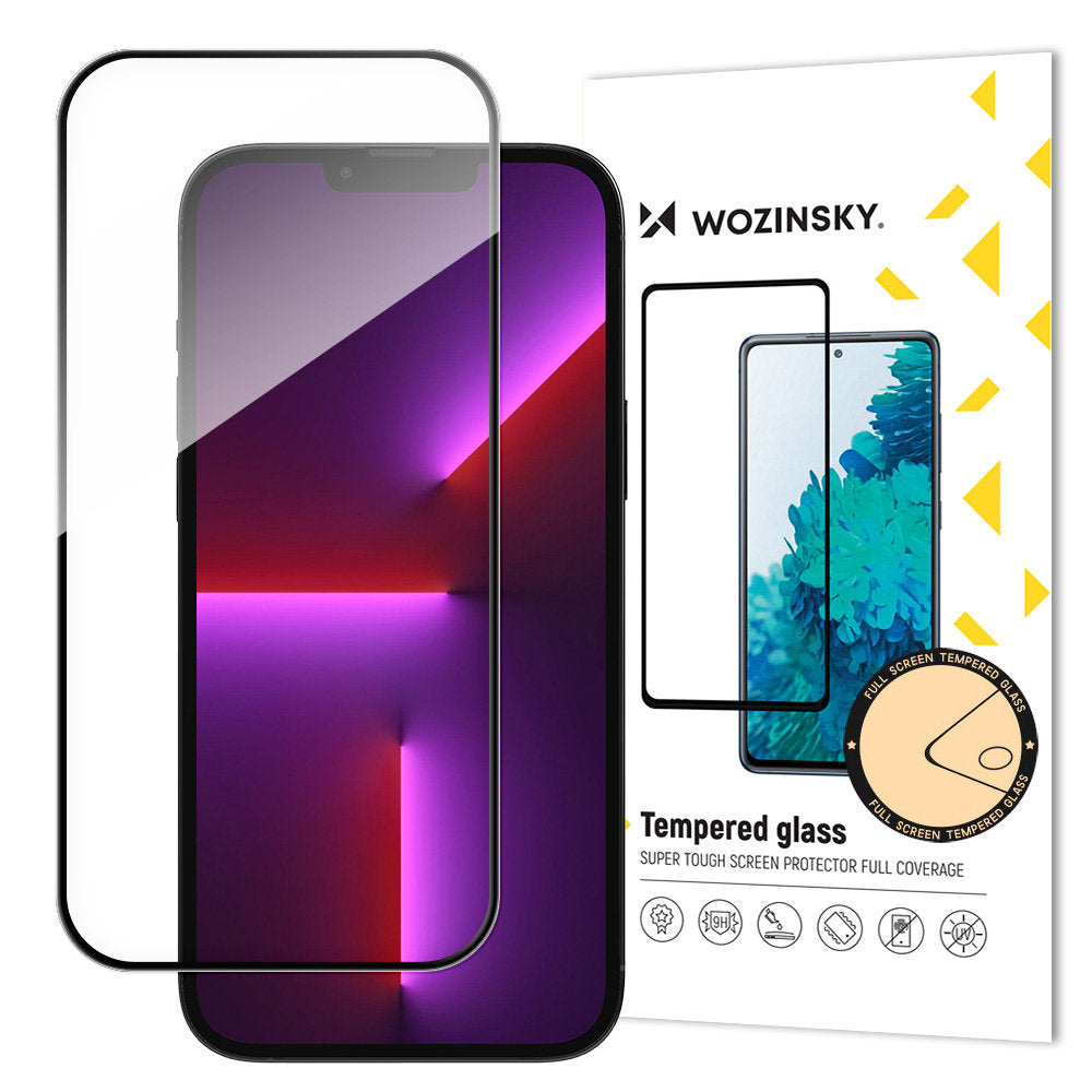 Zaštitna folija za ekran WZK za Apple iPhone 15 Plus, Kaljeno staklo, Pun ljepilo, Kompatibilno s maskama, Crna