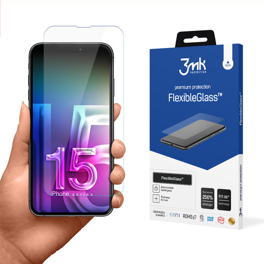 Zaštitna folija za ekran 3MK FlexibleGlass za Apple iPhone 15 Pro, Fleksibilno staklo, Full Glue