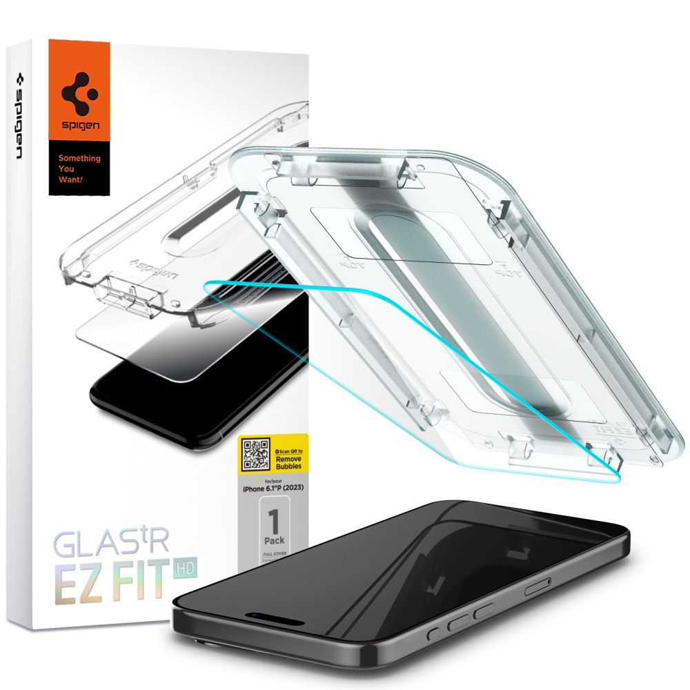 Folija za zaštitu ekrana Spigen EZ FIT za Apple iPhone 15 Pro, Kaljeno staklo, Pun lepak, 2.5D AGL06898