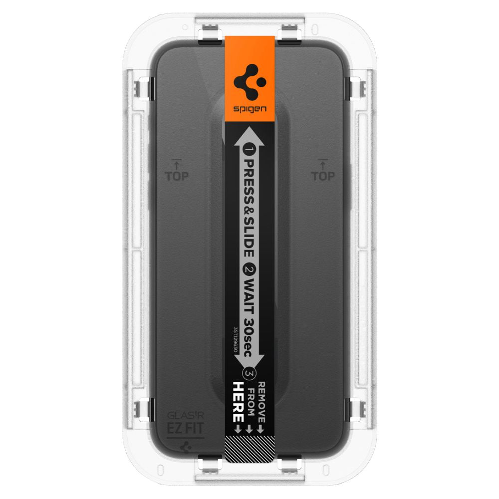 Folija za zaštitu ekrana Spigen EZ FIT za Apple iPhone 15, Kaljeno staklo, Pun lepak, 2.5D, Prijateljska za futrole, Crna AGL06908