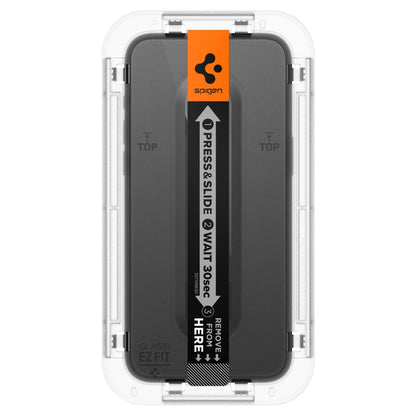 Folija za zaštitu ekrana Spigen EZ FIT za Apple iPhone 15, Kaljeno staklo, Pun lepak, 2.5D, Prijateljska za futrole, Crna AGL06908