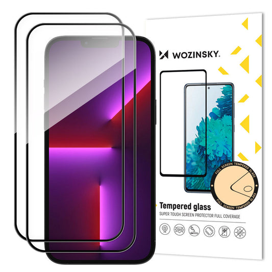 Zaštitna folija za ekran WZK za Apple iPhone 15 Pro, Kaljeno staklo, Pun ljepilo, Set od 2 komada, Kompatibilno s maskama, Crna