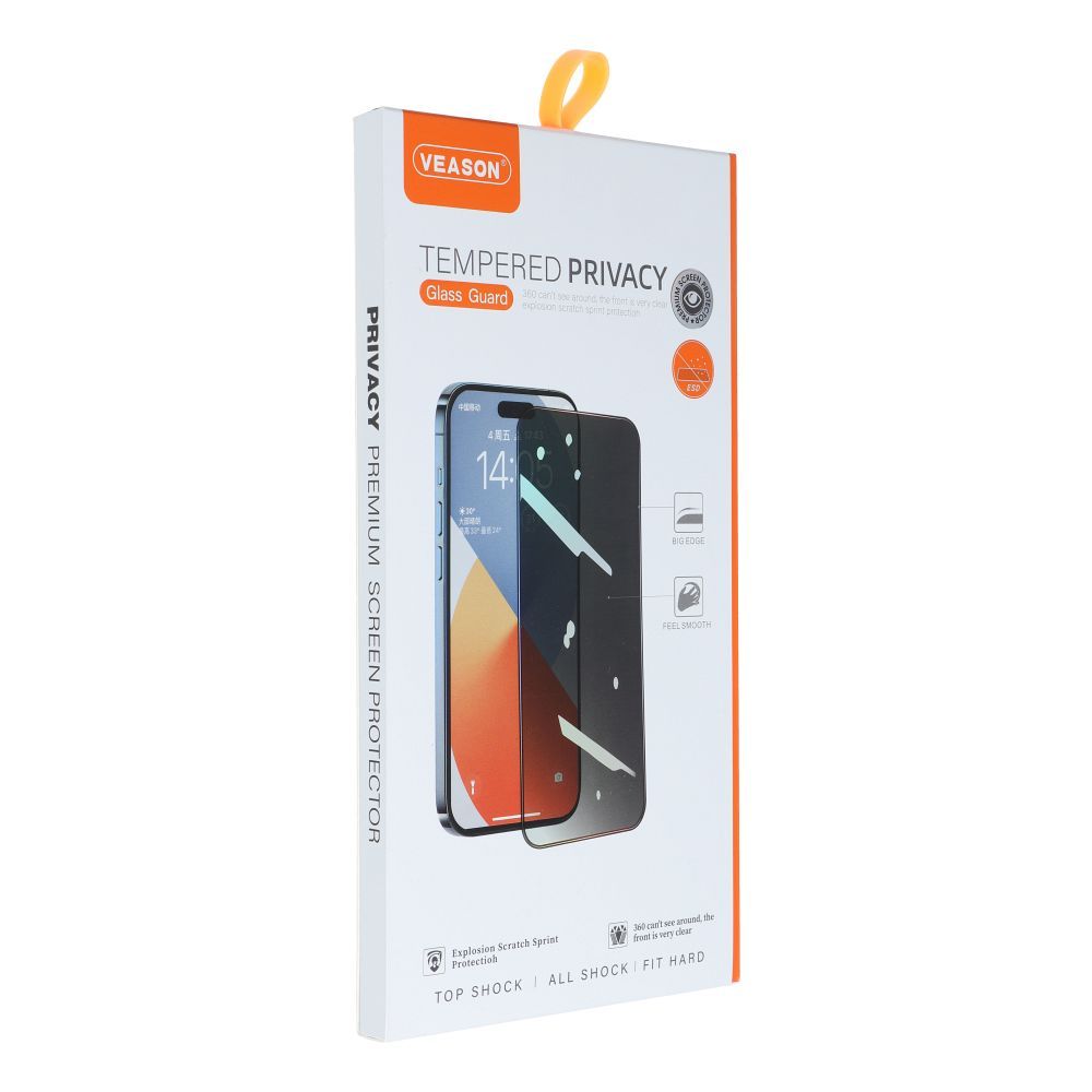 Privacy Veason Screen Protector for Apple iPhone 15 Plus, Protective Glass, Full Glue, 6D 