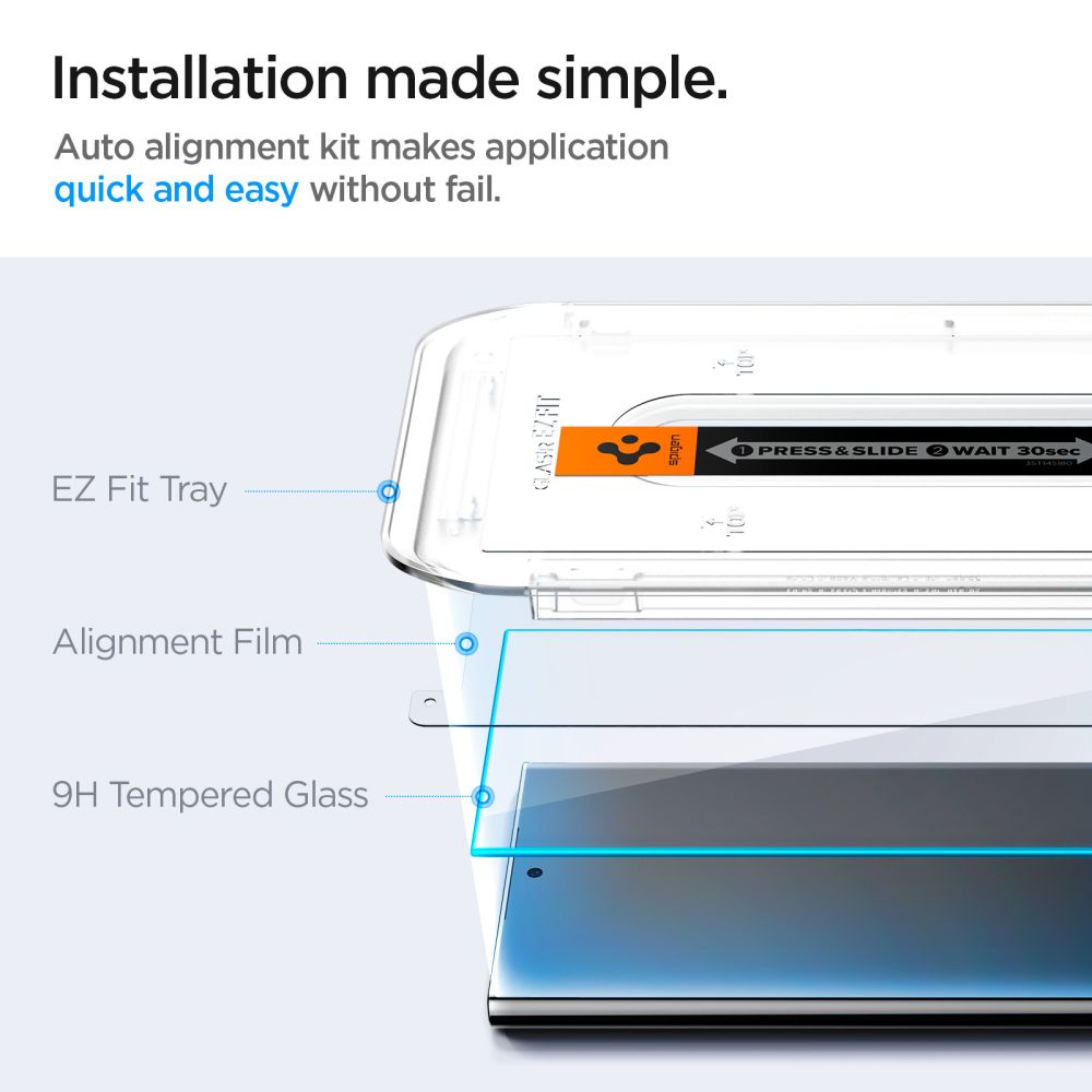 Spigen EZ FIT Screen Protector for Samsung Galaxy S24 Ultra S928, Glass Shielded, Full Glue, Set 2 pieces 