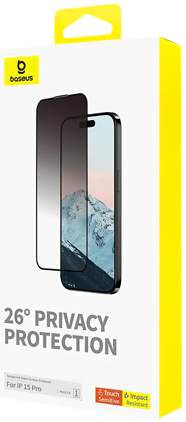 Zaštitna folija za ekran Privacy Baseus Diamond za Apple iPhone 15 Pro, Kaljeno staklo, Pun ljepilo P60057405203-01