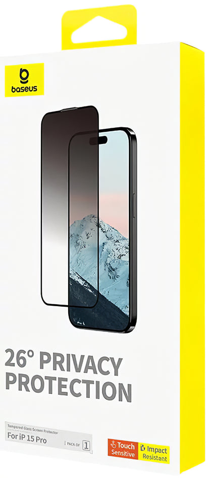 Zaštitna folija za ekran Privacy Baseus Diamond za Apple iPhone 15 Pro, Kaljeno staklo, Pun ljepilo P60057405203-01