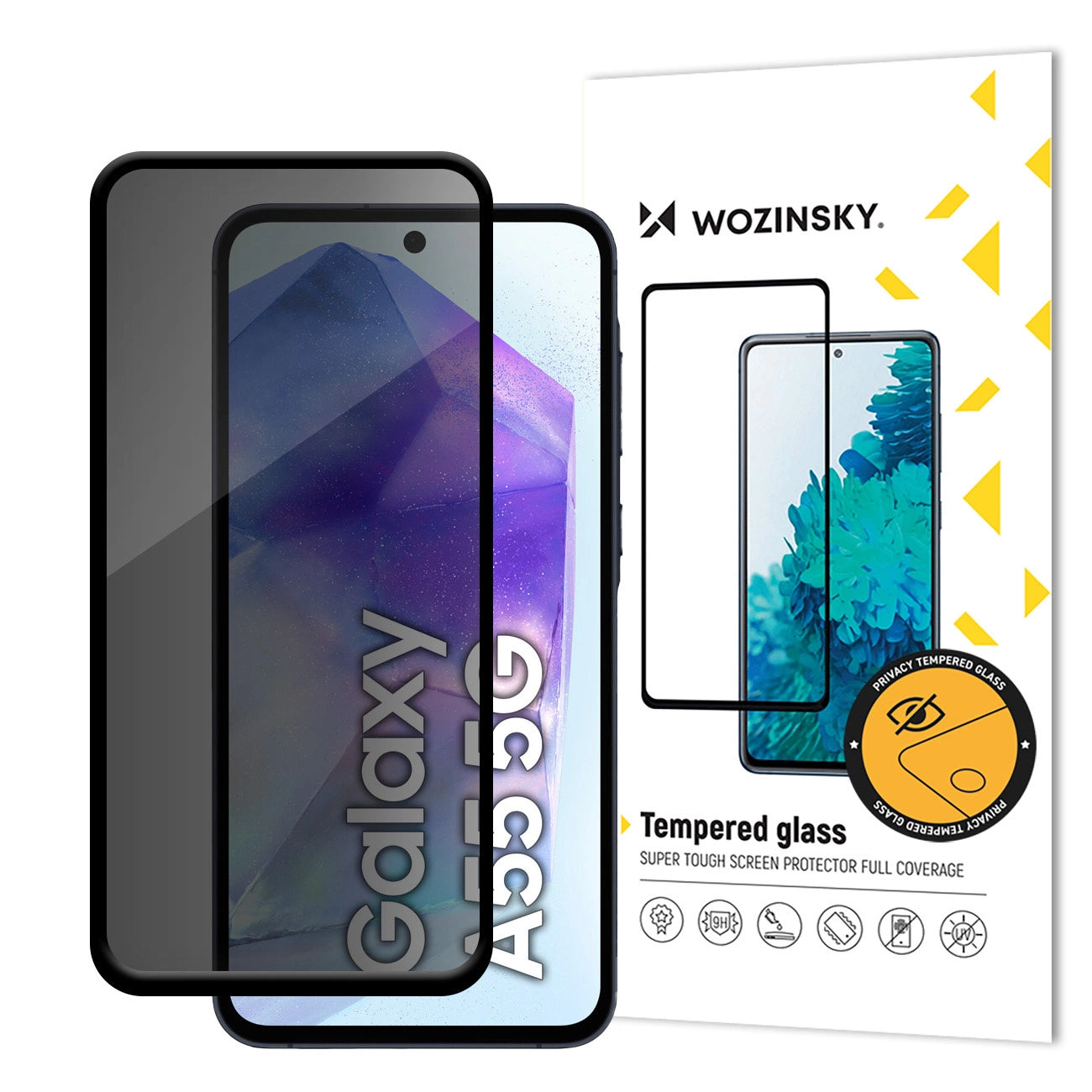 Zaštitna folija za ekran Privacy WZK AntiSpy za Samsung Galaxy A55 5G A556, Kaljeno staklo, Full Glue