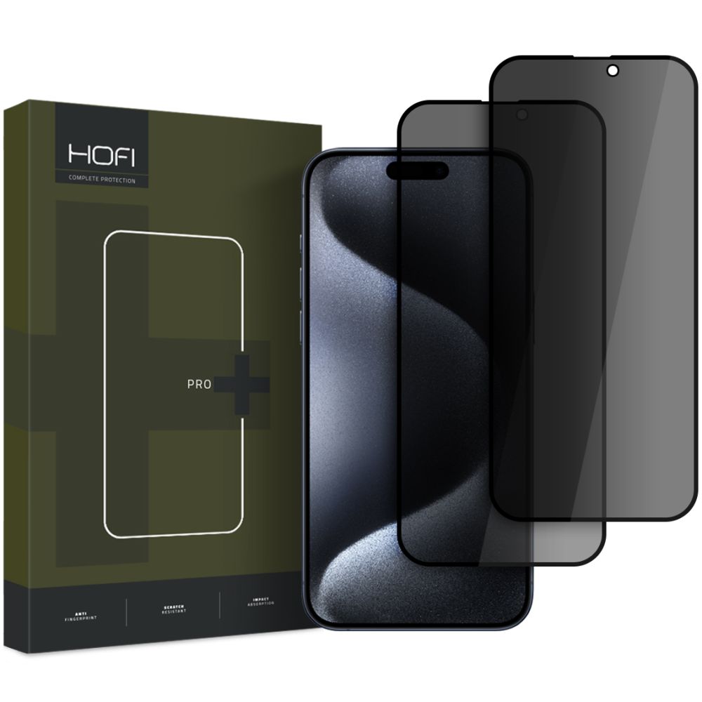 Zaštitna folija za ekran Privacy HOFI Glass PRO+ za Apple iPhone 16 Pro, Kaljeno staklo, Pun ljepilo, Set od 2 komada, 2.5D