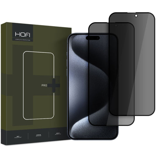 Zaštitna folija za ekran Privacy HOFI Glass PRO+ za Apple iPhone 16 Pro, Kaljeno staklo, Pun ljepilo, Set od 2 komada, 2.5D
