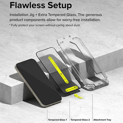 Folija za zaštitu ekrana Ringke Easy Slide za Apple iPhone 16 Pro, Kaljeno staklo, Pun lepak, Set od 2 komada, Crna