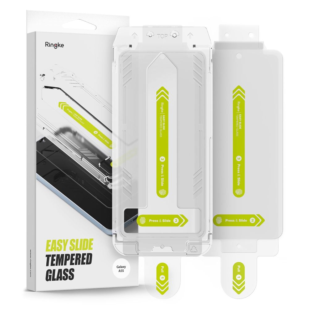Ringke Easy Slide Screen Protector for Samsung Galaxy A55 5G A556, Glass Shielded, Full Glue, Set 2 pieces 