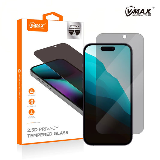 Zaštitna folija za ekran Privacy Vmax za Apple iPhone 16 Pro, Kaljeno staklo, Pun ljepilo, 2.5D