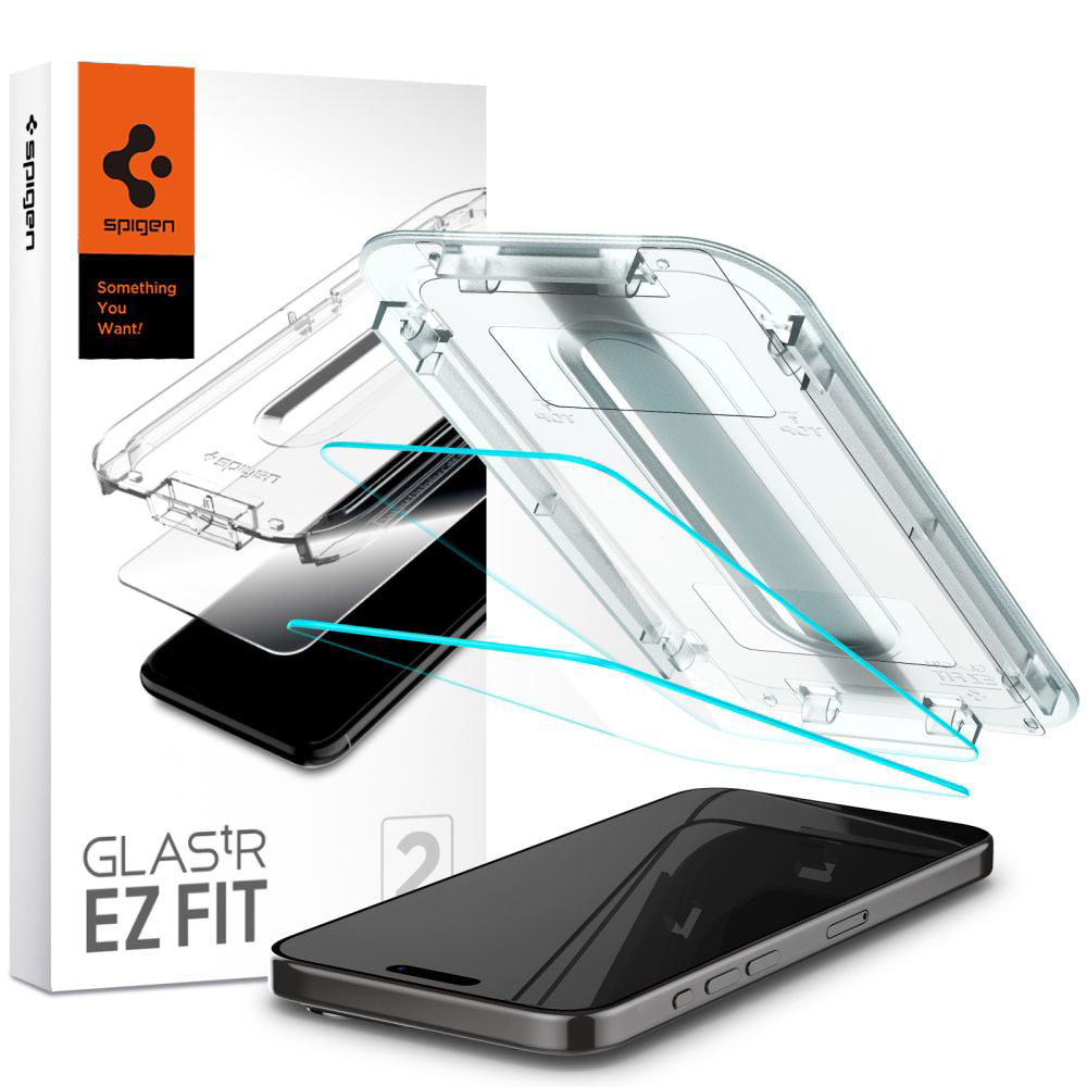 Zaštitna folija za ekran Spigen GlastR EZ FIT za Apple iPhone 15 Pro, Kaljeno staklo, Full Glue, Set 2 komada AGL06892