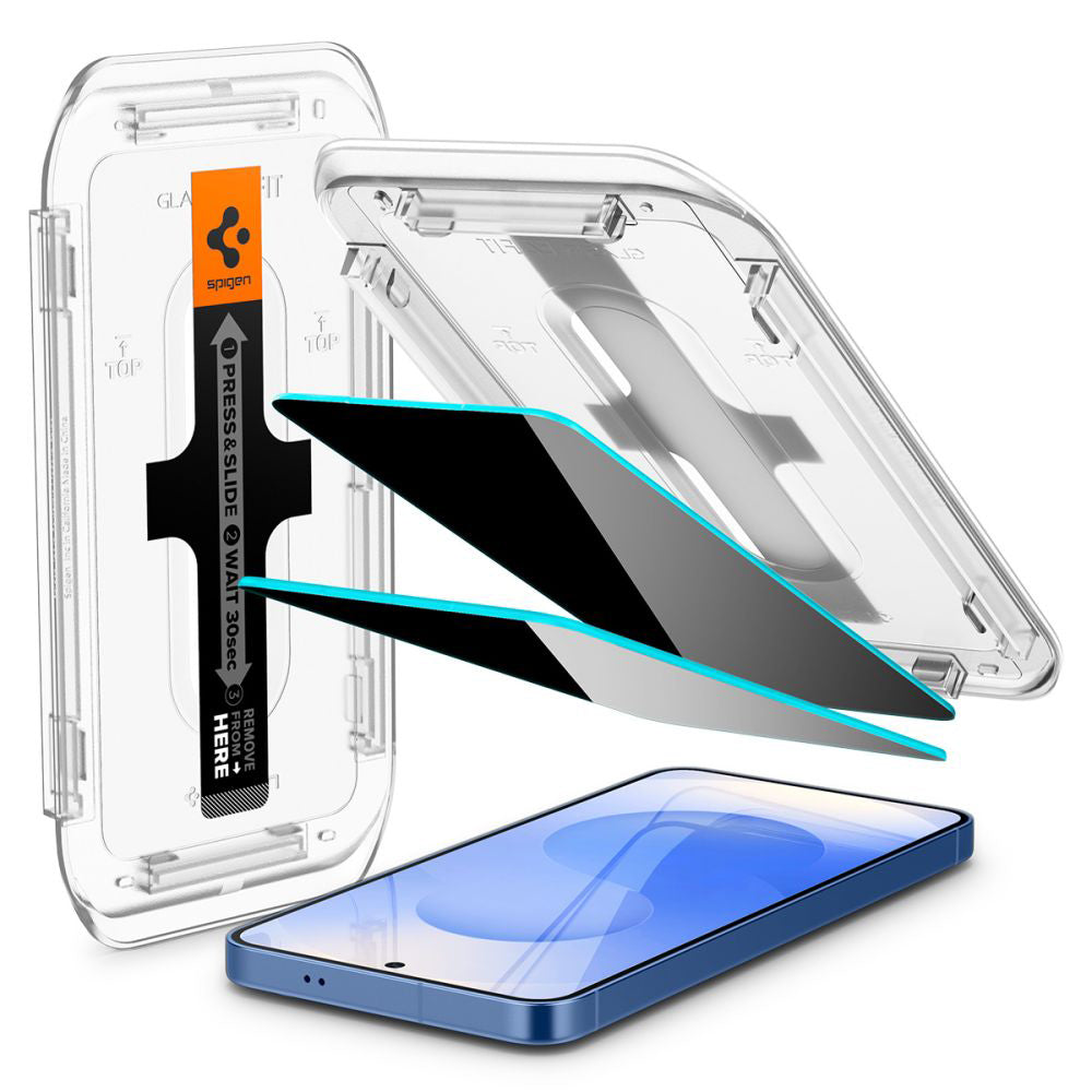 Zaštitna folija za ekran Privacy Spigen GlastR EZ FIT HD za Samsung Galaxy S25 S931 / S24 S921, Kaljeno staklo, Full Glue, Set 2 komada