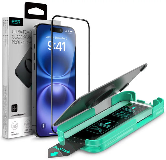 Zaštitna folija za ekran ESR Armorite za Apple iPhone 16 Pro, Kaljeno staklo, Full Glue, Crna