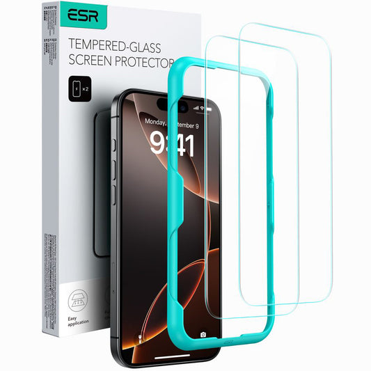 Folija za zaštitu ekrana ESR za Apple iPhone 16 / 15, Kaljeno staklo, Full Glue, Set 2 komada, Crna