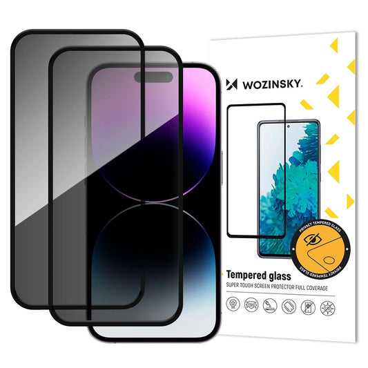 Folija za zaštitu ekrana Privacy WZK AntiSpy za Apple iPhone 17 / 16 Pro, Kaljeno staklo, Full Glue, Set 2 komada