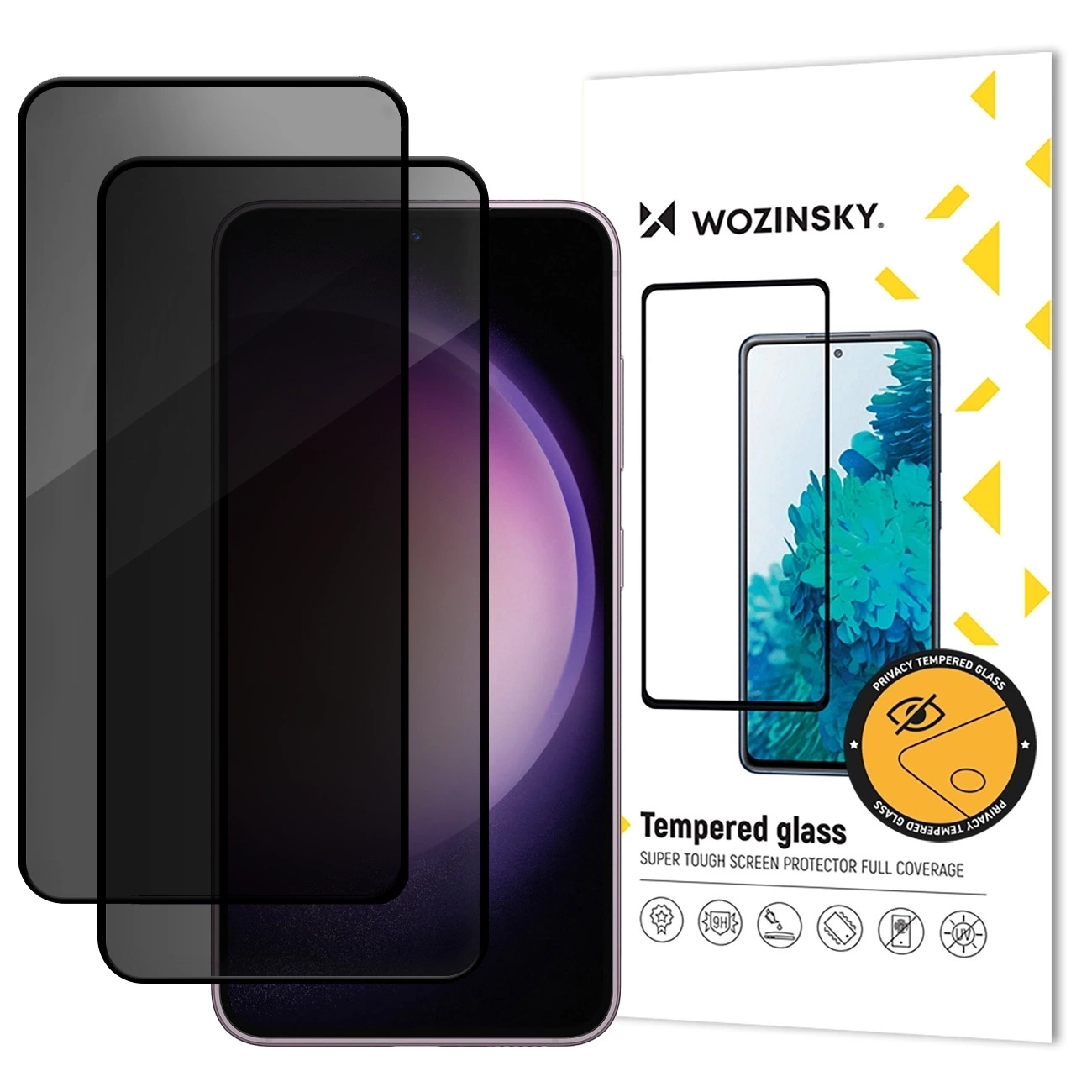 Zaštitna folija za ekran Privacy WZK AntiSpy za Samsung Galaxy S25 FE, Kaljeno staklo, Full Glue, Set 2 komada