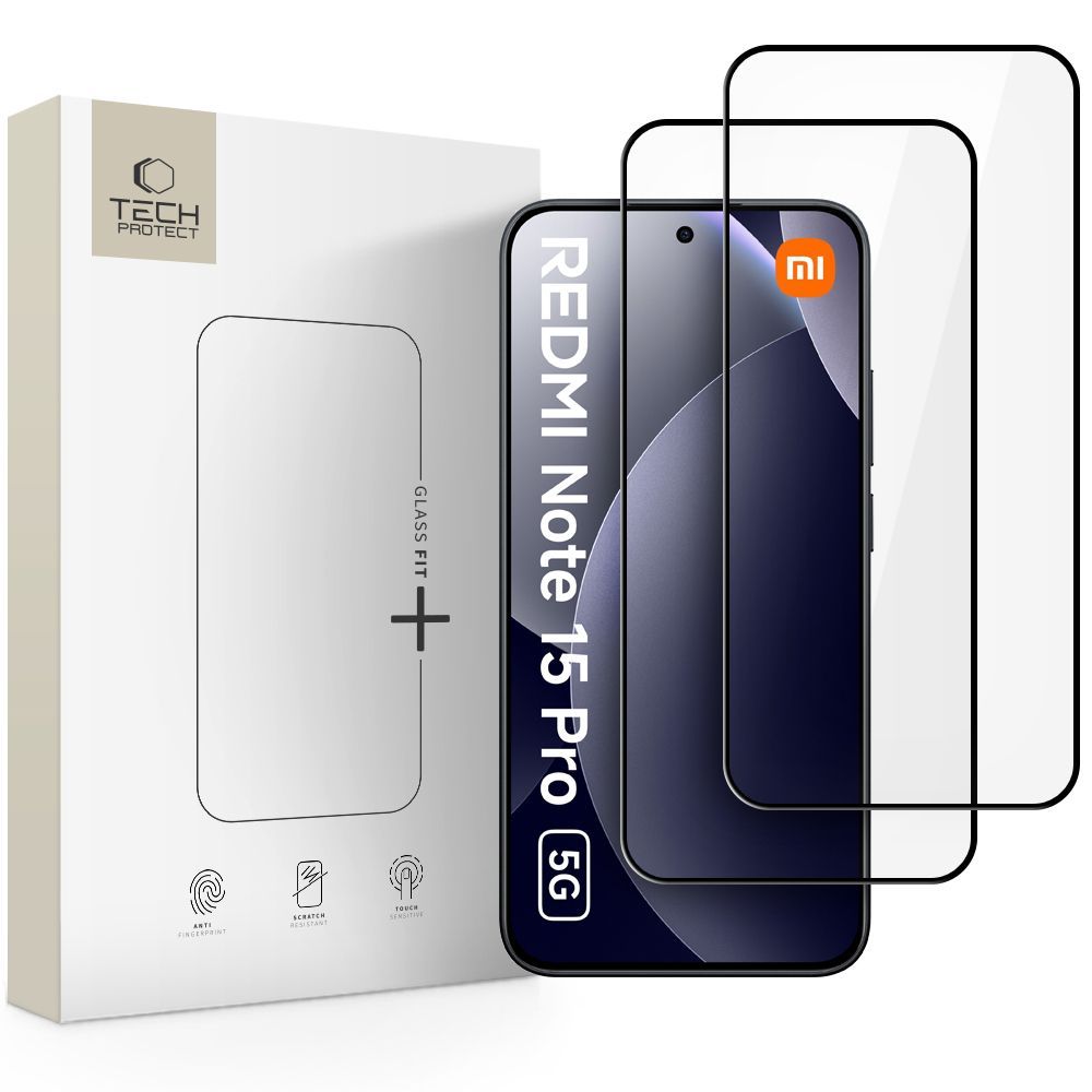 Zaštitna folija za ekran Tech-Protect FIT+ za Xiaomi Redmi Note 15 Pro 5G, Kaljeno staklo, Full Glue, Set 2 komada, 2.5D, Crna