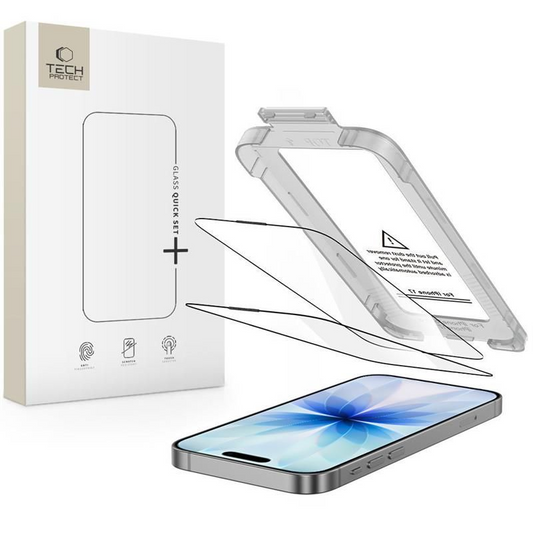 Zaštitna folija za ekran Tech-Protect Quick Set+ za Apple iPhone 17, Kaljeno staklo, Full Glue, Set od 2 komada, Crna