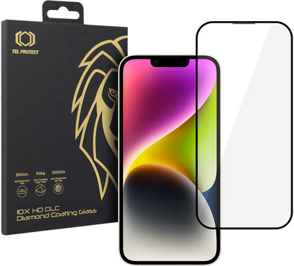 Zaštitno staklo za ekran Tel Protect 10X HD DLC Diamond Coating za Apple iPhone 17e / 16e / 14 / 13 Pro / 13, kaljeno staklo, lepljenje celom površinom, crno