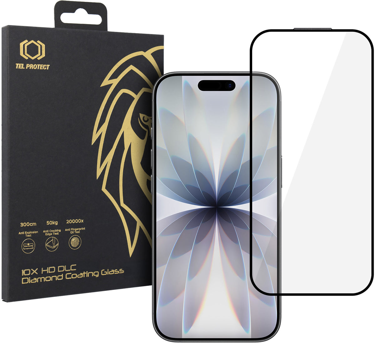 Zaštitna folija za ekran Tel Protect 10X HD DLC Diamond Coating za Apple iPhone 17 / 16 Pro, kaljeno staklo, lepljenje celom površinom, crna